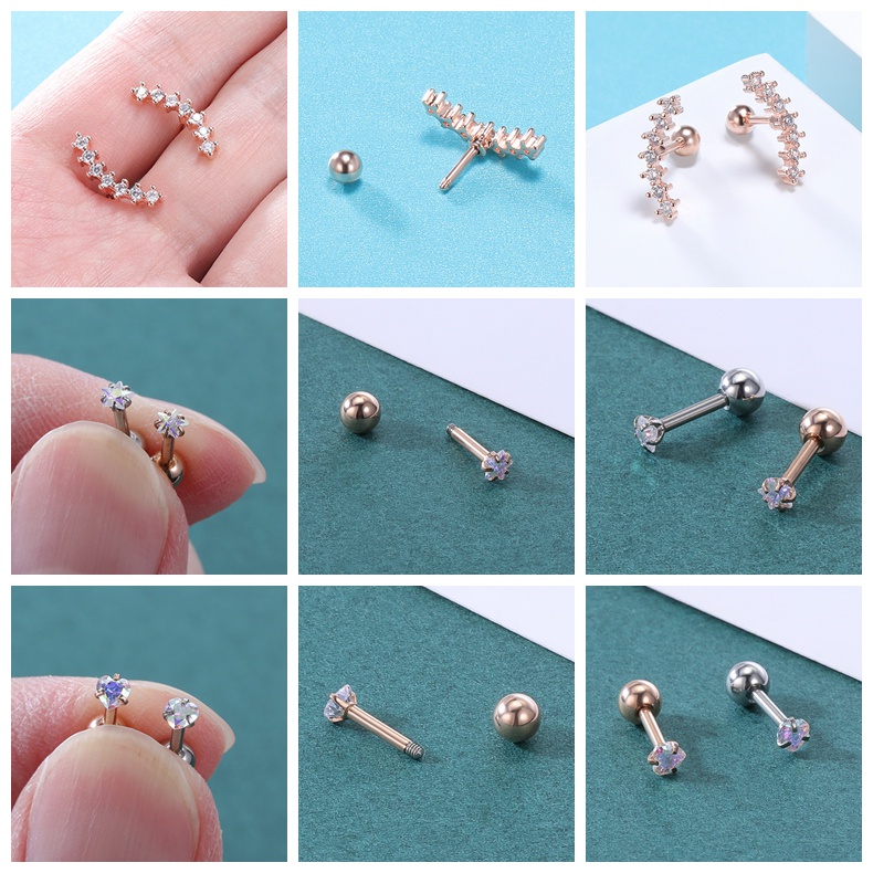 1 Pc Anting Stud Kristal Bentuk Hati Bulan Tengkorak Kelelawar Bahan Stainless Steel