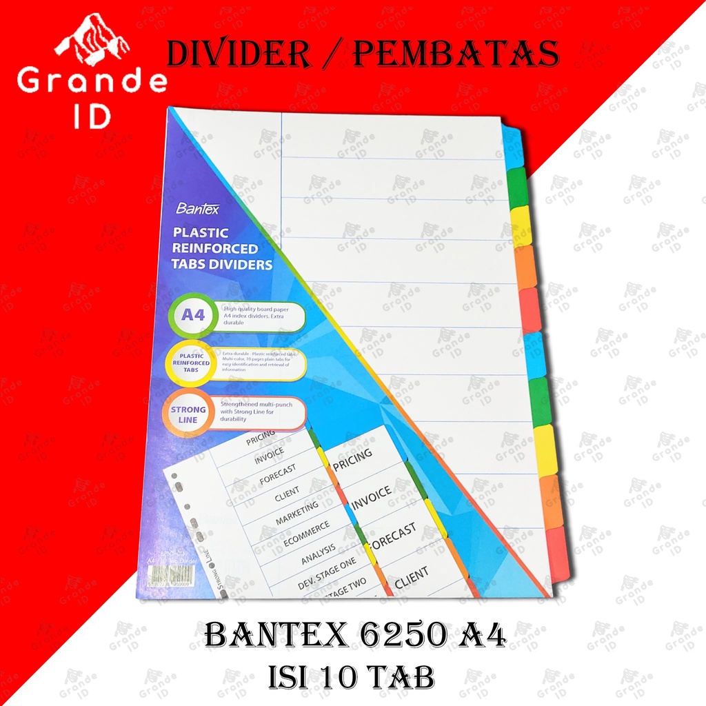 

DIVIDER BANTEX 6250 A4 ISI 10 TAB INDEX PEMBATAS FILE