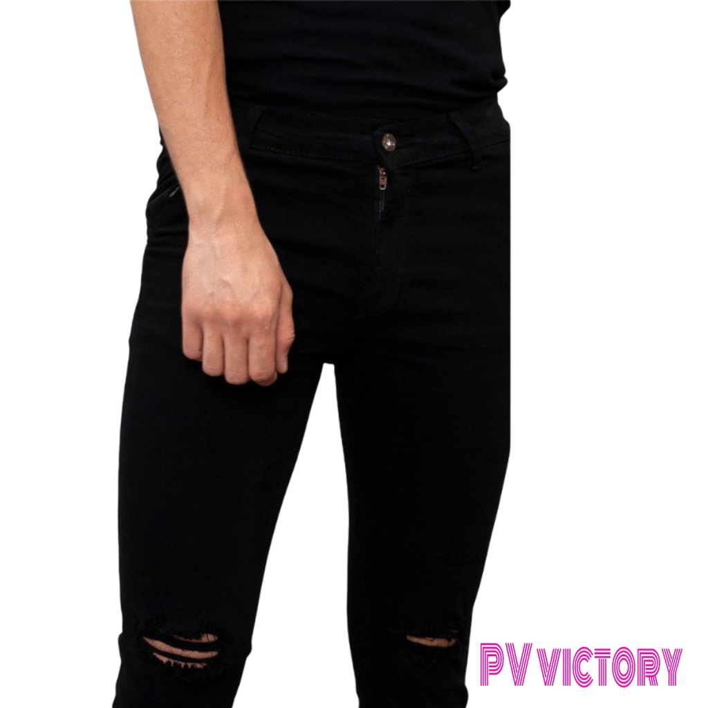 Celana Jeans Sobek Pria Robek Lutut Slim Fit Pensil Ripped Jeans Pria Softjeans Skinny Destory Premium Original 784 VICTORY