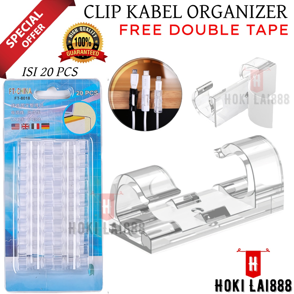 [HKL] KLIP KABEL ISI 20 PCS / KABEL KLIP /CABLE CLIP KABEL KLIP ORGANIZER JEPITAN HOLDER PERAPIH KOMPUTER TV HP LAPTOP PENJEPIT KABEL TEMPEL 1 PACK