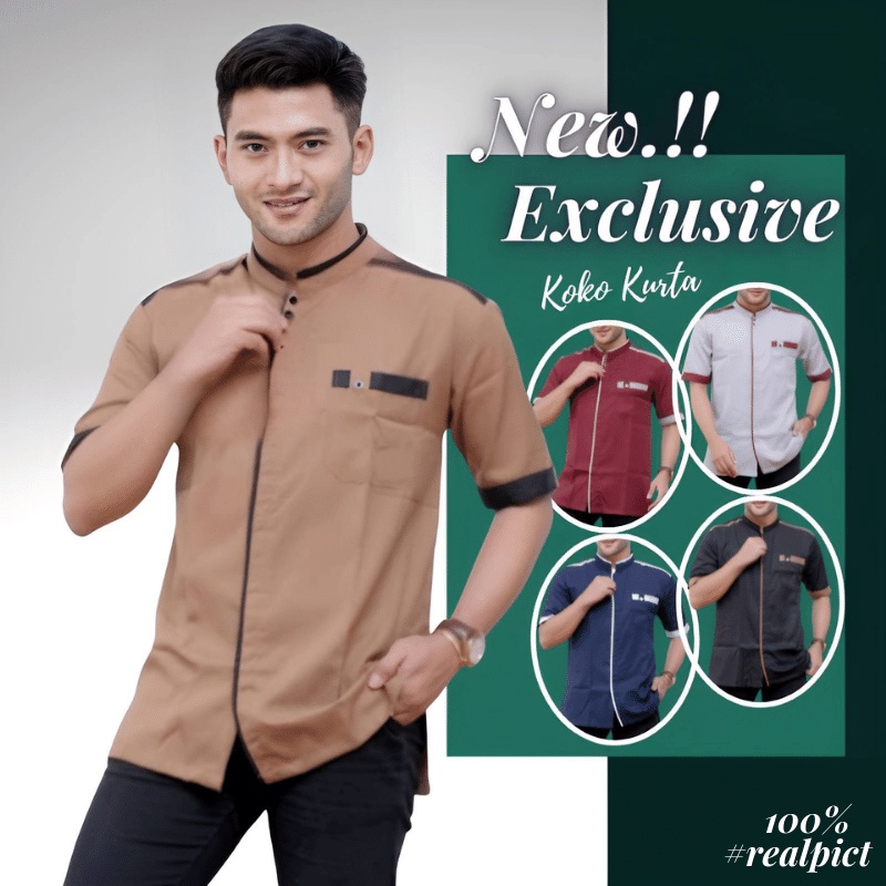 Baju Koko Kurta Dewasa Lengan Pendek Material Catton Adem Serap Keringat