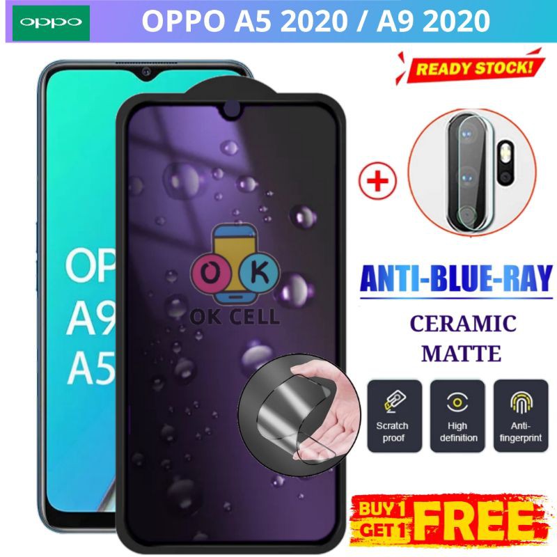 2in1- Tempered Glass Ceramic Anti Blue Matte Light Oppo A5 A9 2020 TG  Anti Gores Layar Radiasi