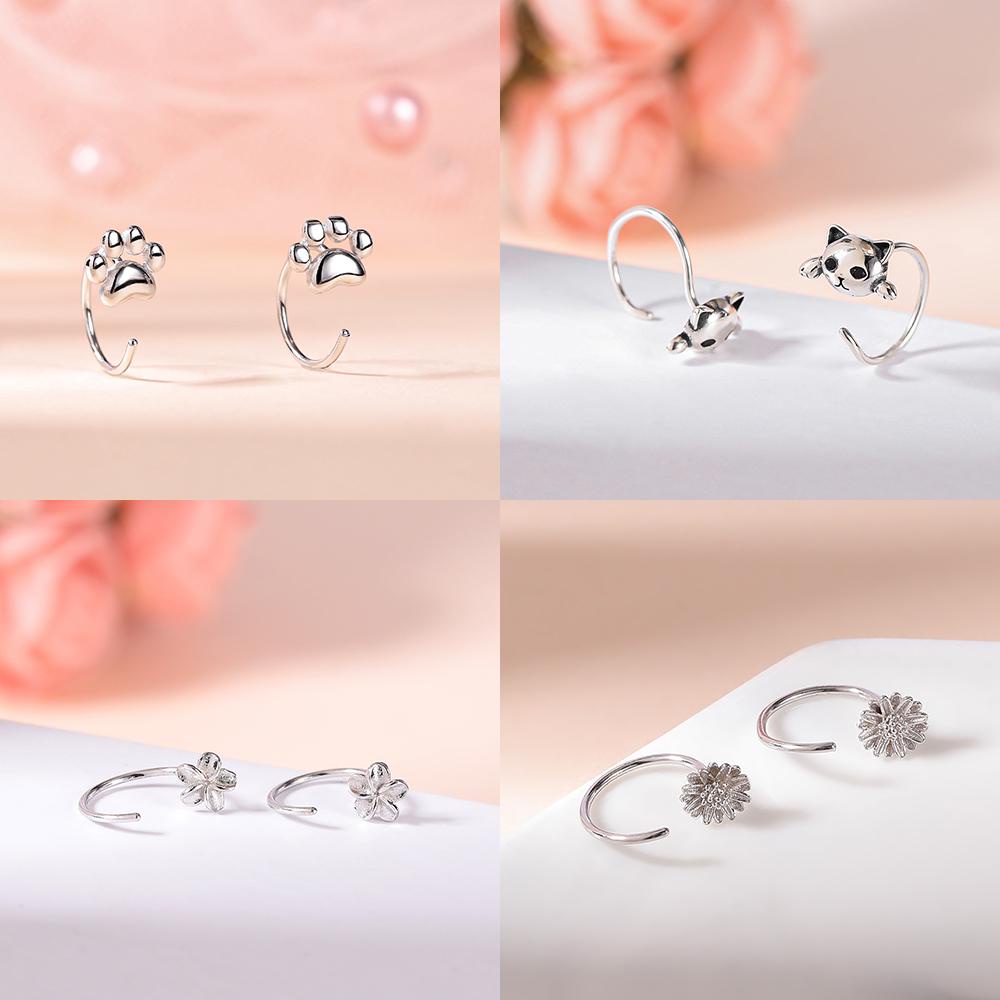 1 Pasang Anting Tusuk Sterling Silver 925 Bentuk C Desain Bunga Butterfly 20G Untuk Wanita