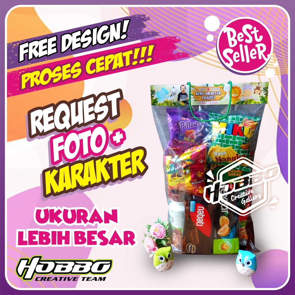 

23x40 cm - Label Ultah Plastik Snack / Tas Jajan Ulang Tahun Murah - Goodie Bag Ultah - Custom Karakter