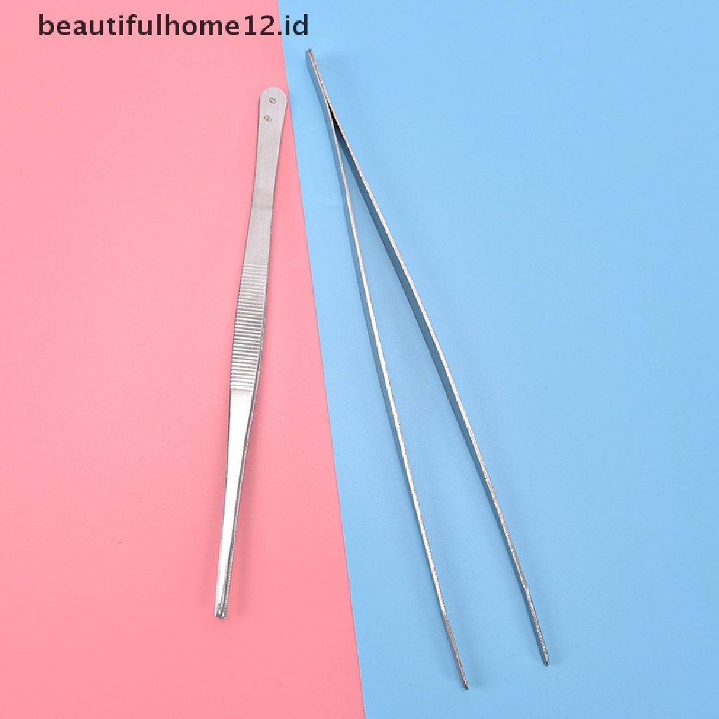 【beautifulhome12.id】 Silver Stainless Steel Long Food Tongs Straight Tweezers Kitchen Tool .