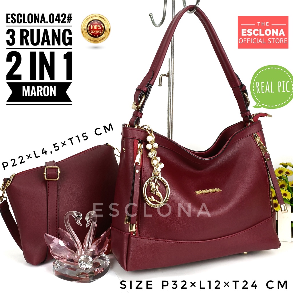 TAS WANITA ESCLONA 042 TAS BAHU WANITA SHOULDER BAG TAS SELEMPANG FASHION CEWEK TAS IMPORT WANITA TAS BATAM WANITA 2 IN 1 TAS FASHION WANITA TERBARU TAS KERJA WANITA TAS KANTOR WANITA TAS KULIT WANITA IMPOR TAS KOREA WANITA S2