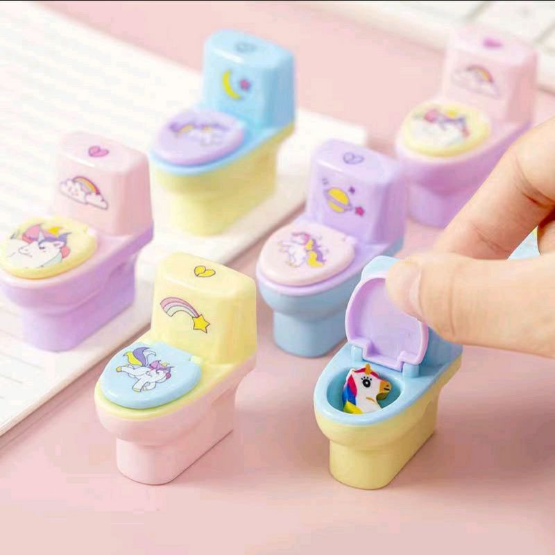 

Serutan lucu set penghapus rautan pensil karakter unicorn bentuk toilet fancy free eraser setip stip orotan pencil alat tulis anak anak warna warni peralatan sekolah kantor putar little pony pegasus sharpener closet kuda poni mainan edukasi montessori