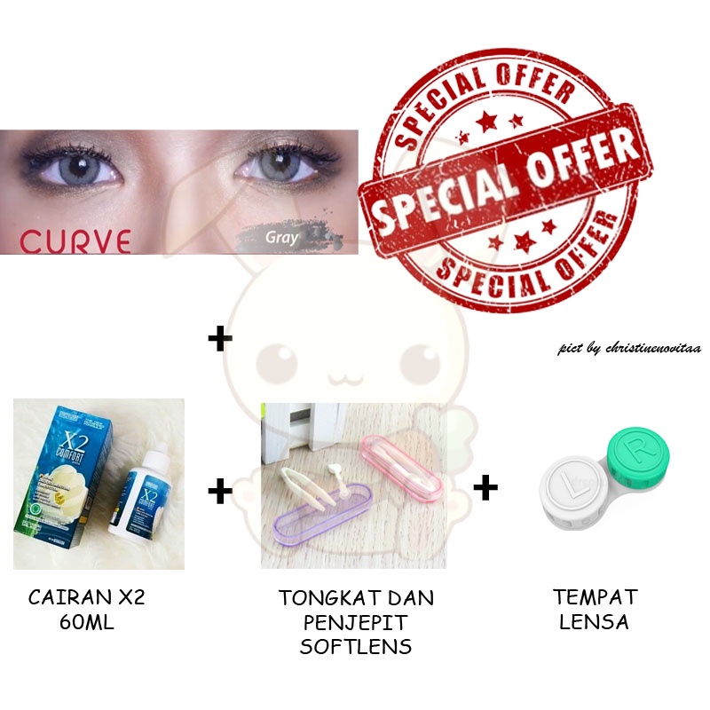 Paket Softlens Curve 14.4mm (Normal) + Cairan X2 60 ml + Penjepit / Pinset