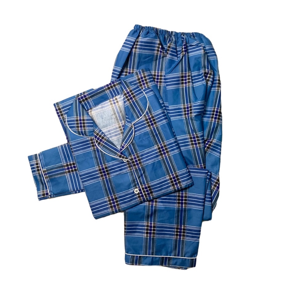 BAJU TIDUR WANITA LENGAN PANJANG / SETELAN PIYAMA WANITA KATUN MOTIF PP-PP ORIN NAVY