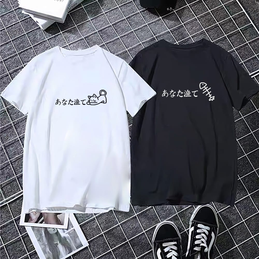 MYSTIQUE.ID-BAJU KAOS COUPLE KUCING JEPANG T-SHIRT LUCU DAN AESTHETIC