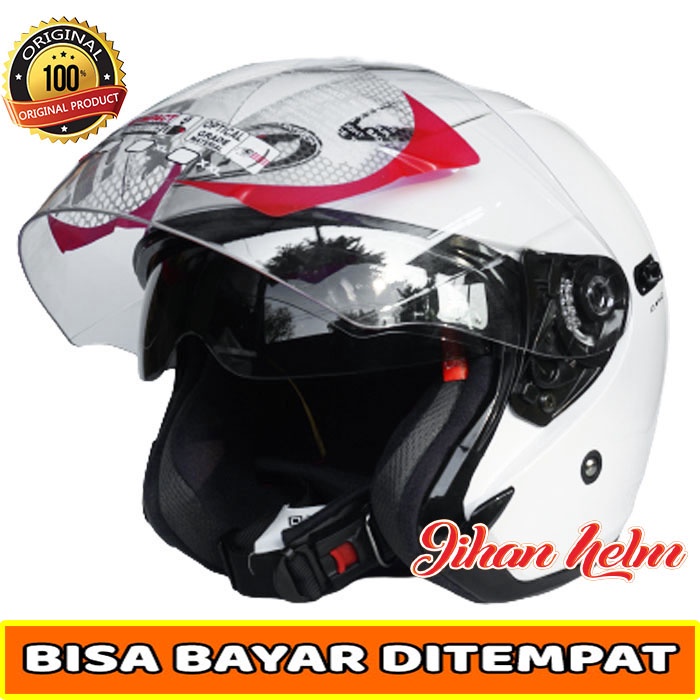Helm Kyt / Helm HALF FACE  Kyt Dj Maxi White Original Double Visor Terlaris