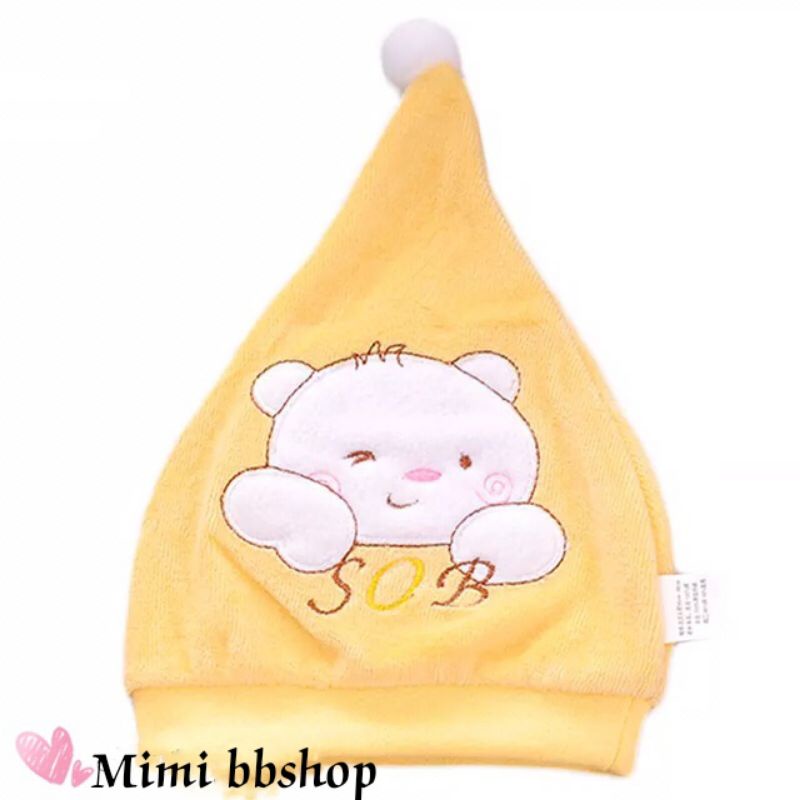 Topi bayi kurcaci katun bludru new born bordir beruang 0 - 4 bulan