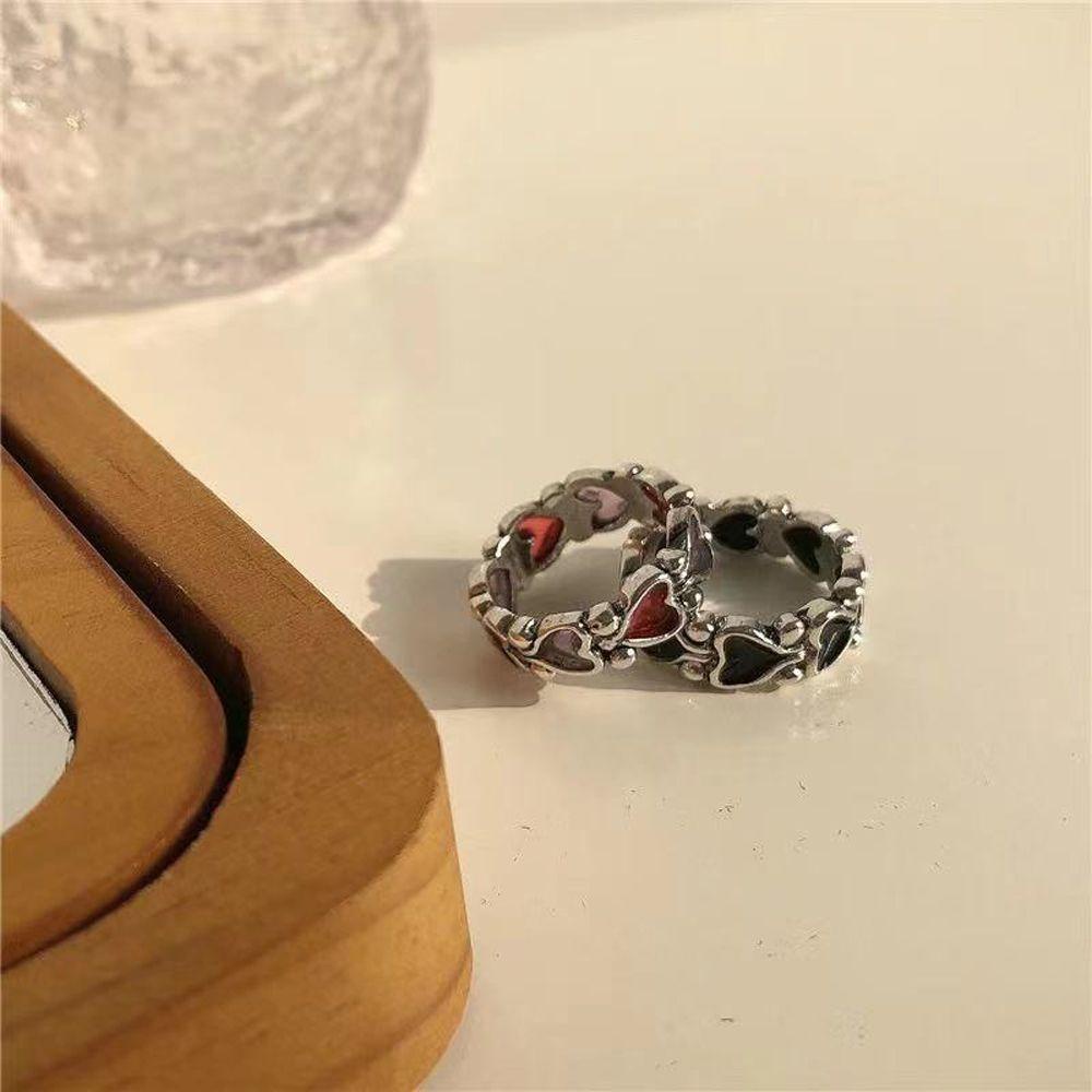 Cincin Rantai Hati Model Terbuka Dapat Disesuaikan Gaya Punk Retro Korea Untuk Wanita