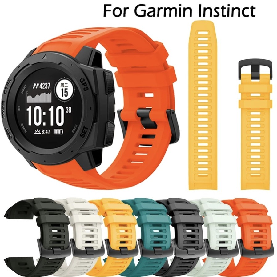 STRAP WATCH TALI JAM SILIKON RUBBER BLACK BUCKLE GARMIN INSTINCT 22MM