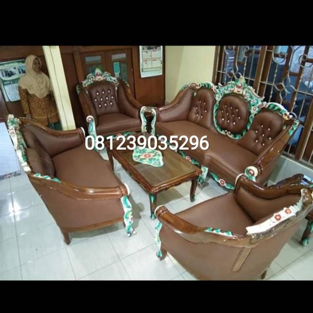 KURSI TAMU SOFA GANESA UKIR KAYU JATI