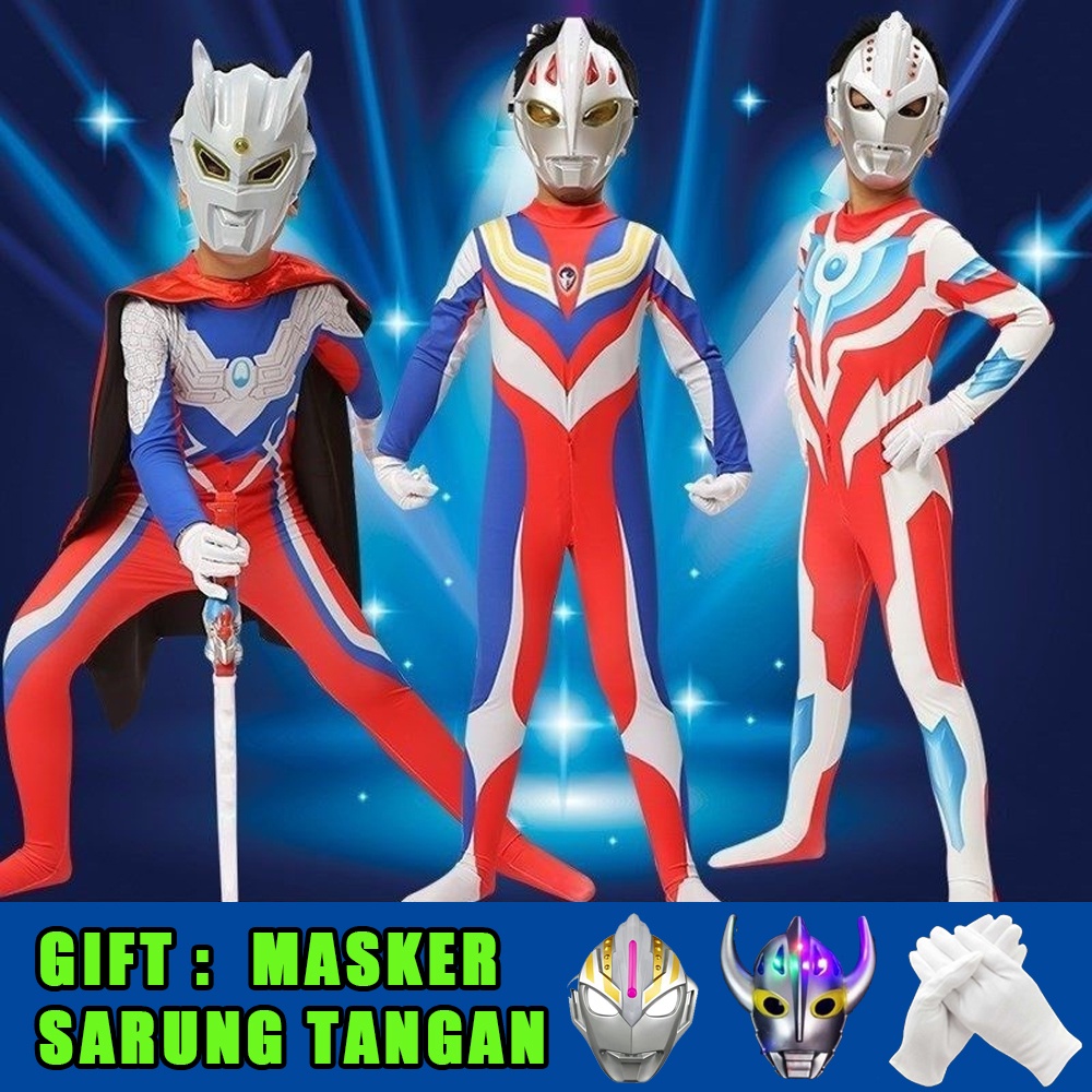 Baju kostum anak Ultraman Power Rangers cosplay ultah ulang tahun laki carnaval topeng Ultra man