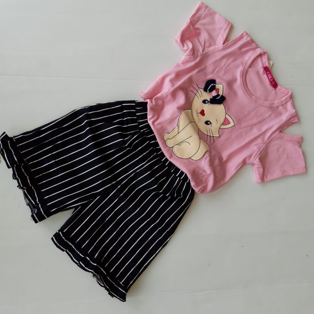 gos GOLD PDK SETELAN BAJU ANAK BAYI Motif Cat Celana Kulot Pendek baju bayi dan anak perempuan