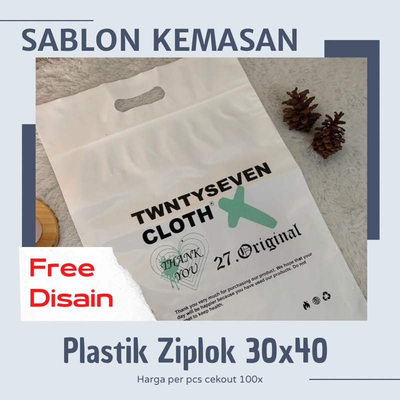 Sablon Plastik Ziplock Klip 30x40+7 per Pcs