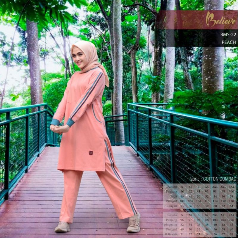 Setelan Baju Olahraga Muslimah BMS22 Baju senam Wanita