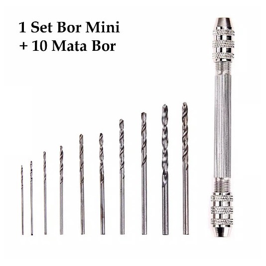 Bor Tangan Mini Portabel + 10 Mata Bor / Set Bor Mini Manual