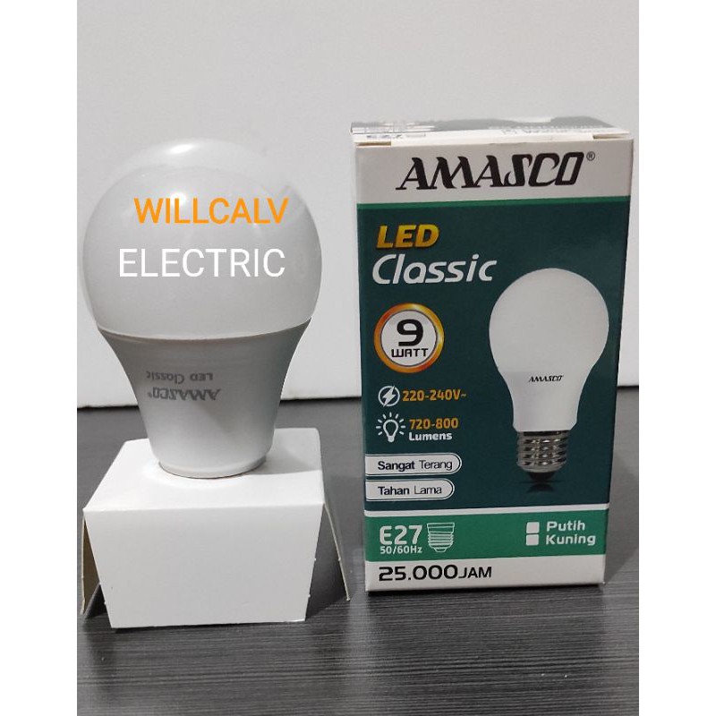 LAMPU LED AMASCO CLASSIC 9W 9WATT 9 W 9 WATT CAHAYA PUTIH