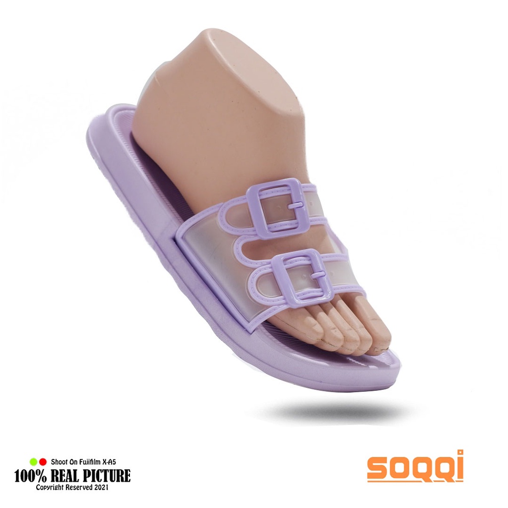 Sandal wanita slop jelly import korea original sendal cewek perempuan dewasa selop slip on distro karet flat branded Soqqi-Bl V202 S3GB promo murah keren bisa cod 37-41