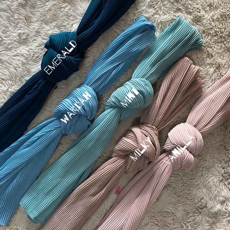 Pashmina plisket lidi premium tanpa garis tengah free pouch