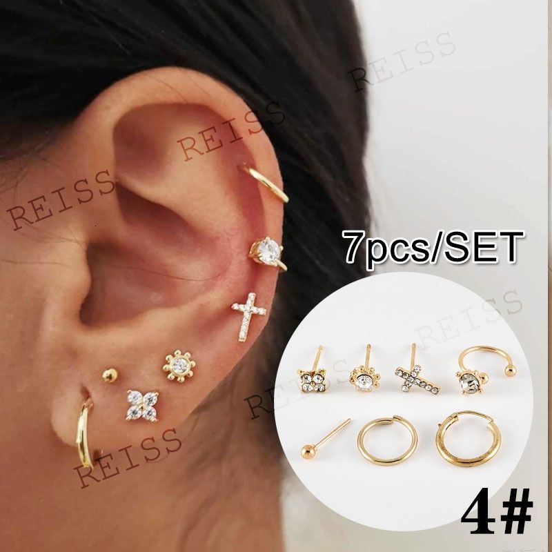 Set Anting-Anting Sederhana Mini Lingkaran Perak Cross Piercing Anting-Anting Bintang Manset Bungkus Emas Kupu-kupu Stud Anting-Anting Kristal Bulat Klip Manset Telinga Unisex Punk Perhiasan