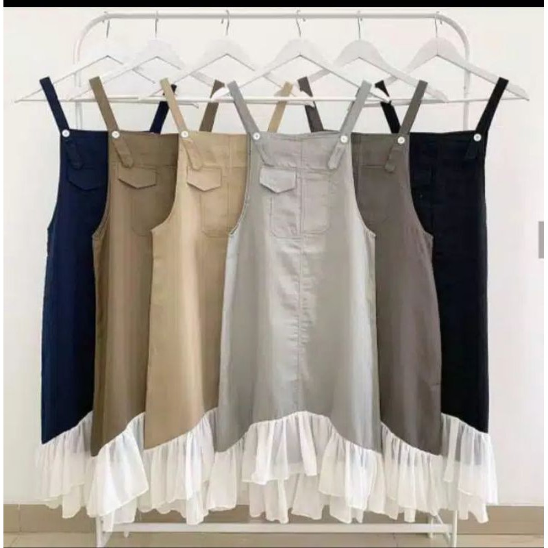 Cathy overall long skirt comby square/rok overall kotak kotak/overall skirt pocket wanita/rok kodok