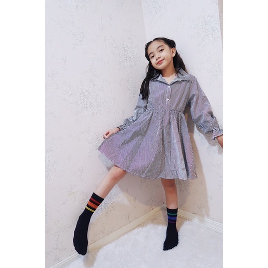 setelan dress kemeja import 5-11thn/ dress katun import/dress kerah/ dress anak import/dress anak ko