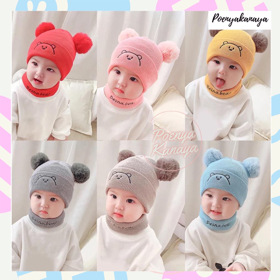 Topi Kupluk Bayi Rajut BERUANG Topi Rajut Lucu TP27