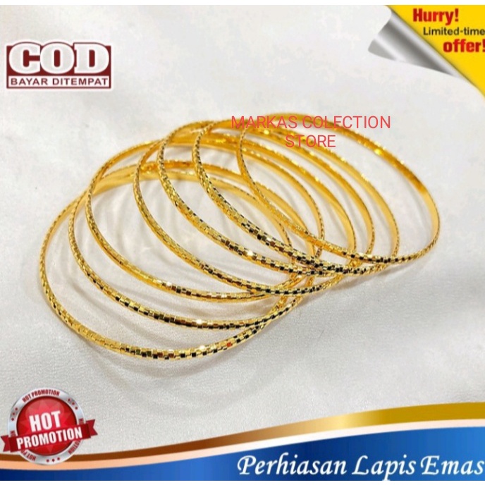 gelang tangan keroncong ukir isi 7 pcs perhiasan wanita titanium gold