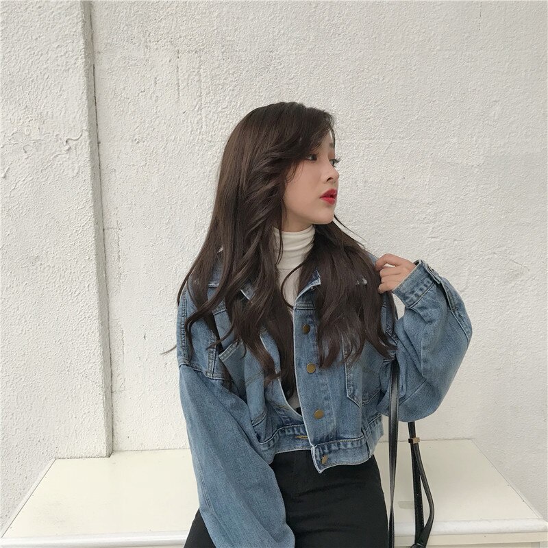 JESLYN JEANS JAKET DENIM OVERSIZE CROP WANITA / KOREAN STYLE / CROP TOP / JEANS KEKINIAN / JAKET OVERSIZE