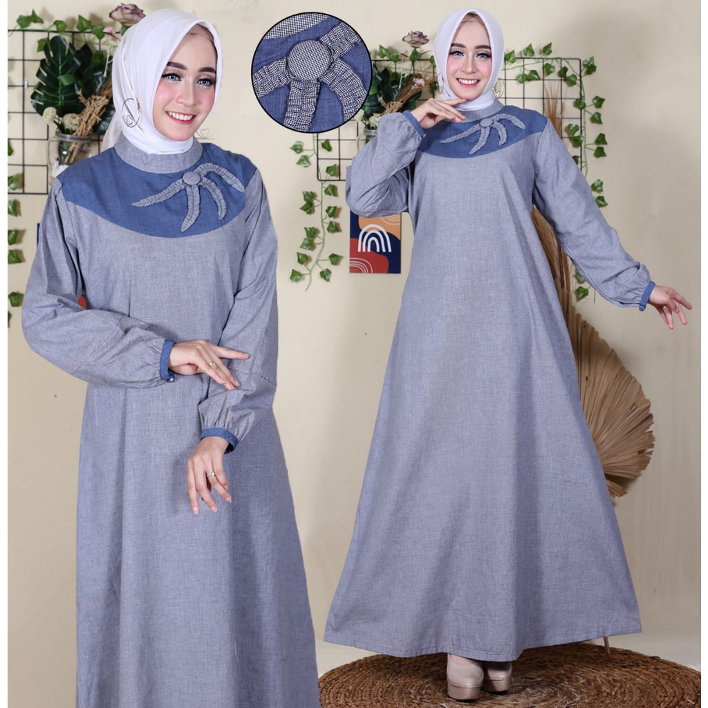 Gamis Katun Motif Kotak-Kotak Kombinasi