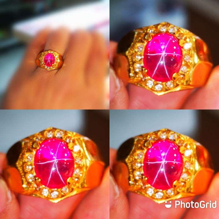 Cincin Pria Batu Permata Merah Siem Delima Star Tajam Bangkok 9,25 Kekerasan Mohs