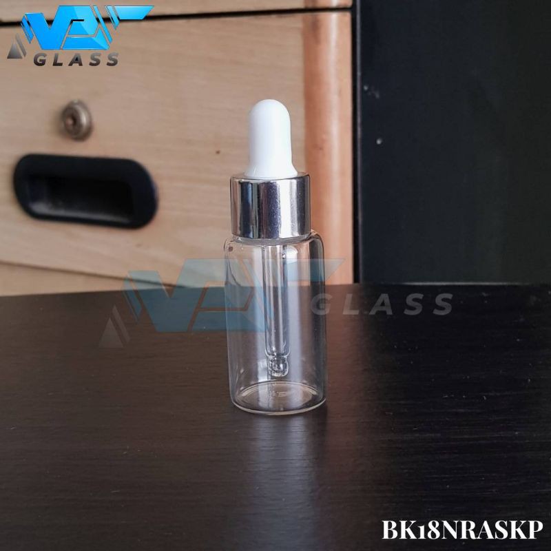 botol kaca pipet 18ml bening - ring almunium silver