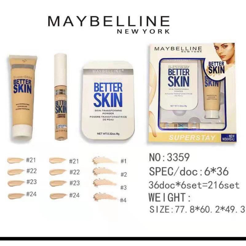 TERMURAH  1PAKET MAKE UP MAYBELLINE 3IN1 SUPER STAY 24H | BETTER SKIN NO.3359