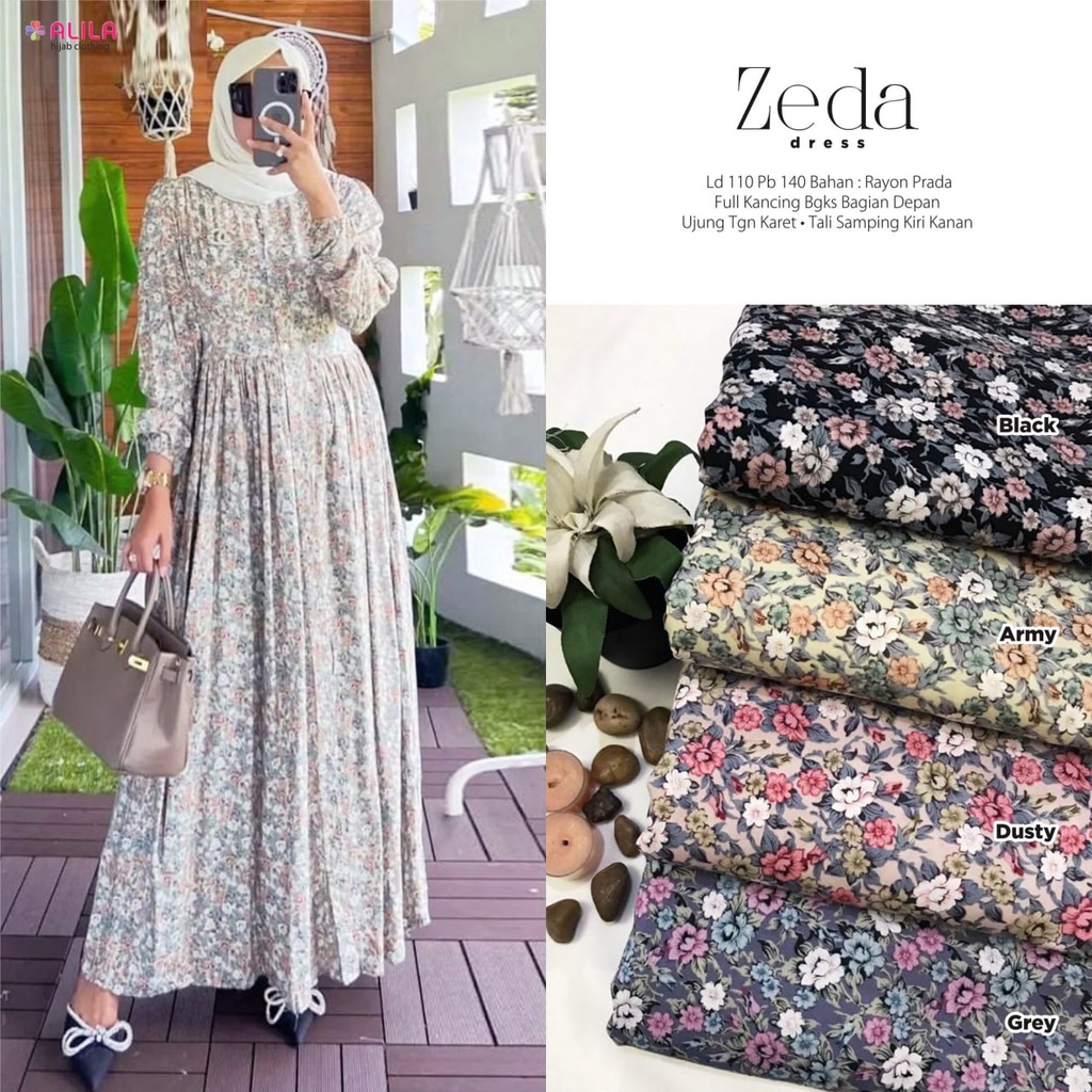 ZEDA DRESS BERMOTIF BAHAN RAYON PRADA ORIGINAL ALILA