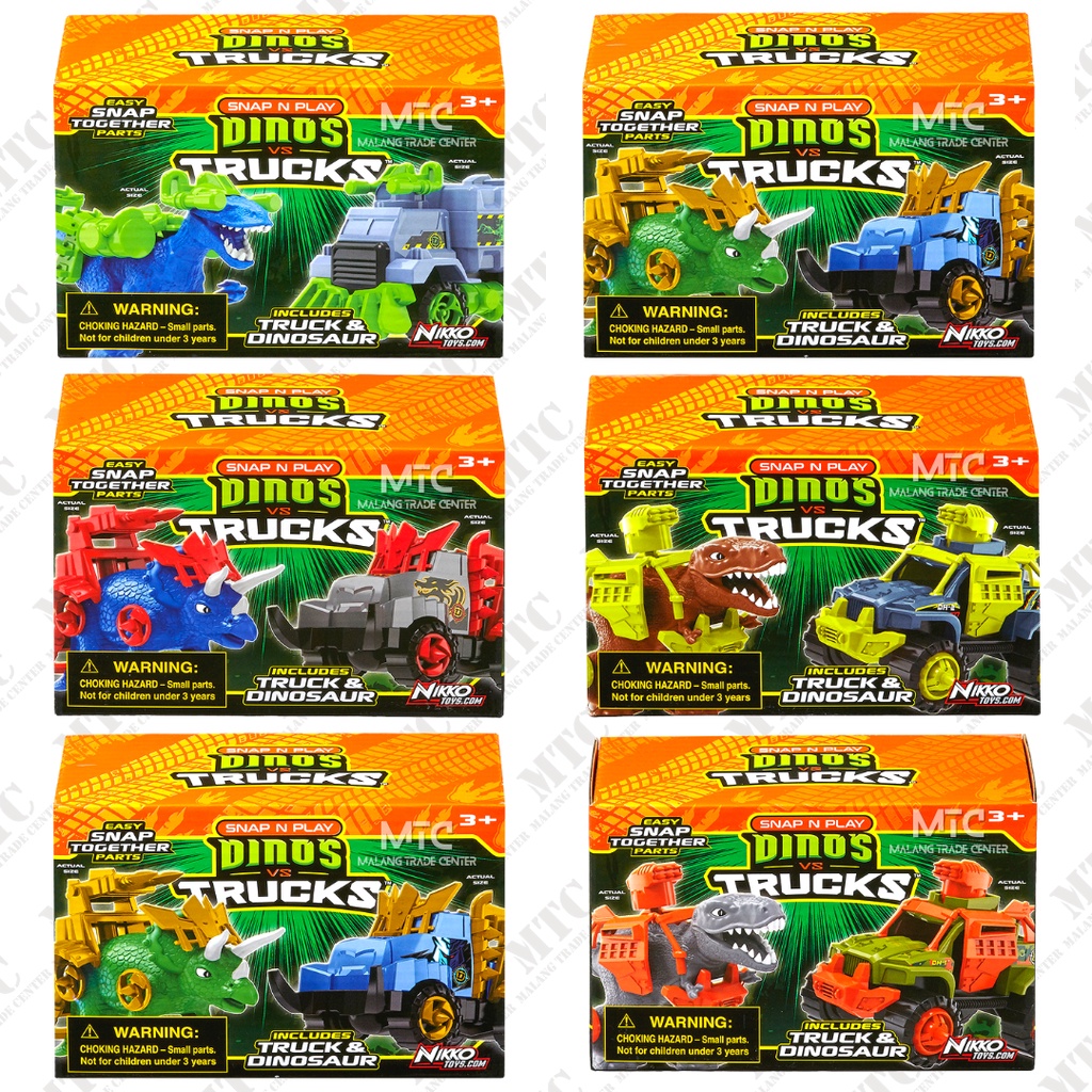 Nikko Road Rippers Snap And Play Dinos VS Trucks Mainan Dinosaurs Dinosaurus