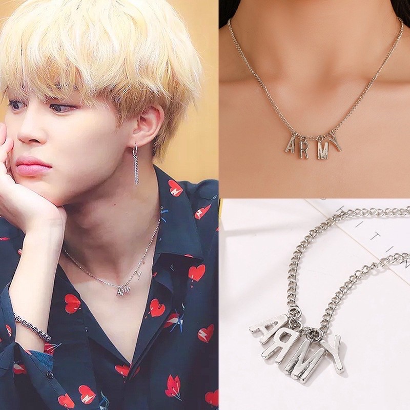BTS BT21 Army Necklace Silver - Kalung Korea Kpop Jimin Jungkook Suga Jin RM V J-Hope