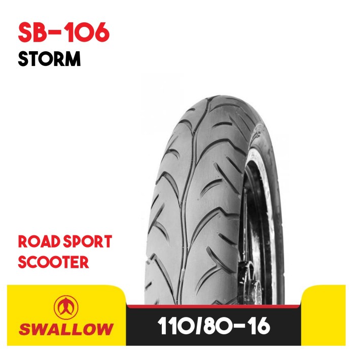 BAN LUAR MOTOR RING 16 SWALLOW STORM SB-106 TUBELESS 110/80