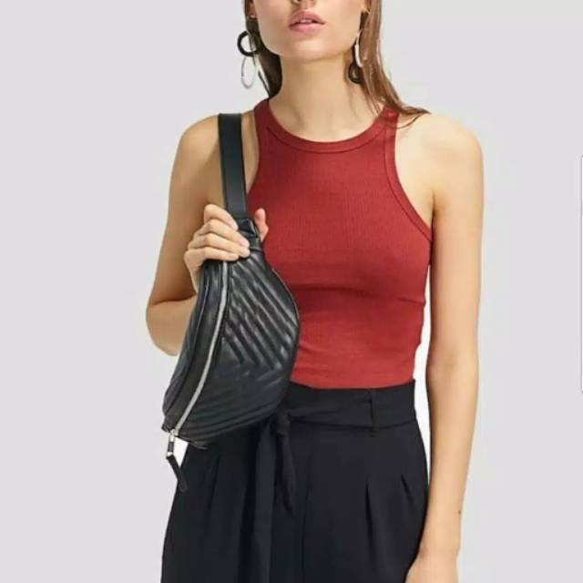 Tas pinggang wanita stradivarius quilted waist bag