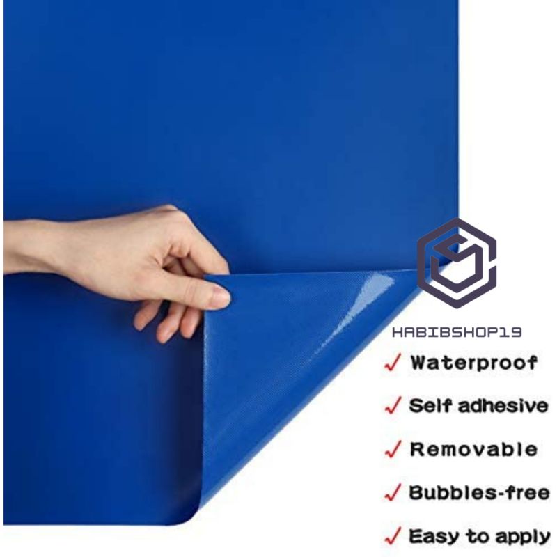 Wallpaper Sticker Dinding Embos Polos Biru 10mx45cm