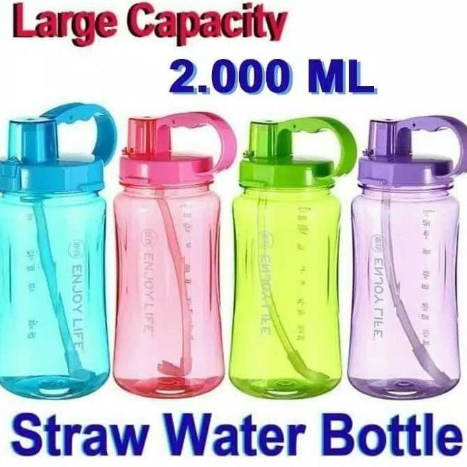 Straw Bottle - Botol Minum Jumbo Besar - 2 Liter Diskon