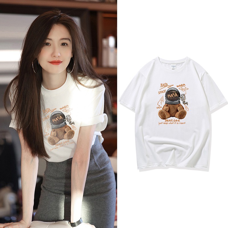 kaos hitam wanita/oversize bear printing t-shirt /korean style baju kaos