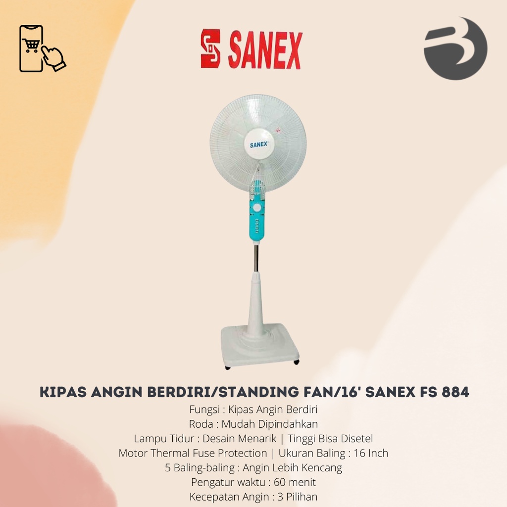 Kipas Angin Berdiri/Standing Fan/Stand Fan 16 inchi SANEX FS 884