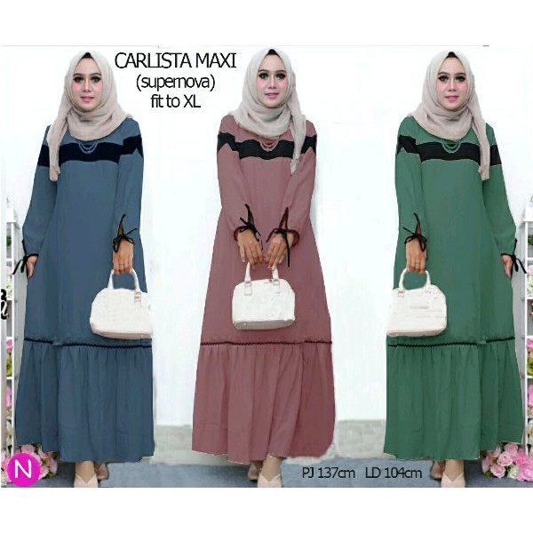 cn 7726 carlista maxi dress terusan hijab baju modis gaun pesta polos simple modis modern.elegan