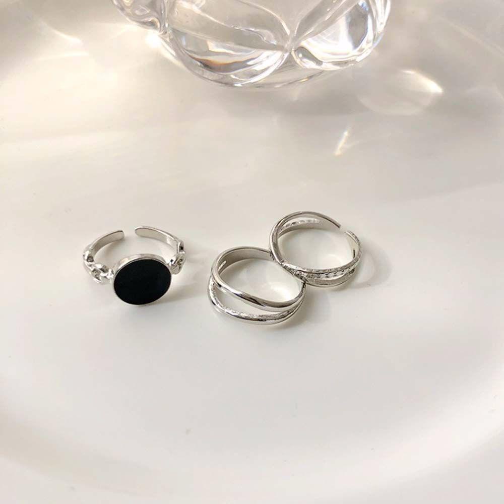 3pcs / Set Cincin Model Rantai Twist Geometris Bahan Metal Warna Silver Gaya Korea Vintage Untuk Wanita