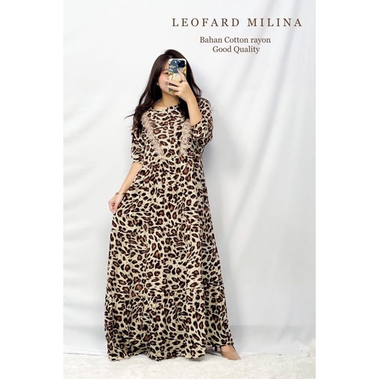 MDLV ~ Dress Leofard Milina Dress Maxi Long Dress Premium Fashion Import