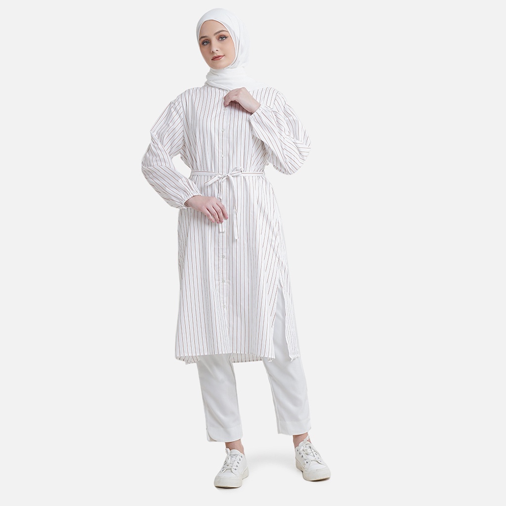 Aeesha Kemeja Tunik Motif Garis LIN000022A White
